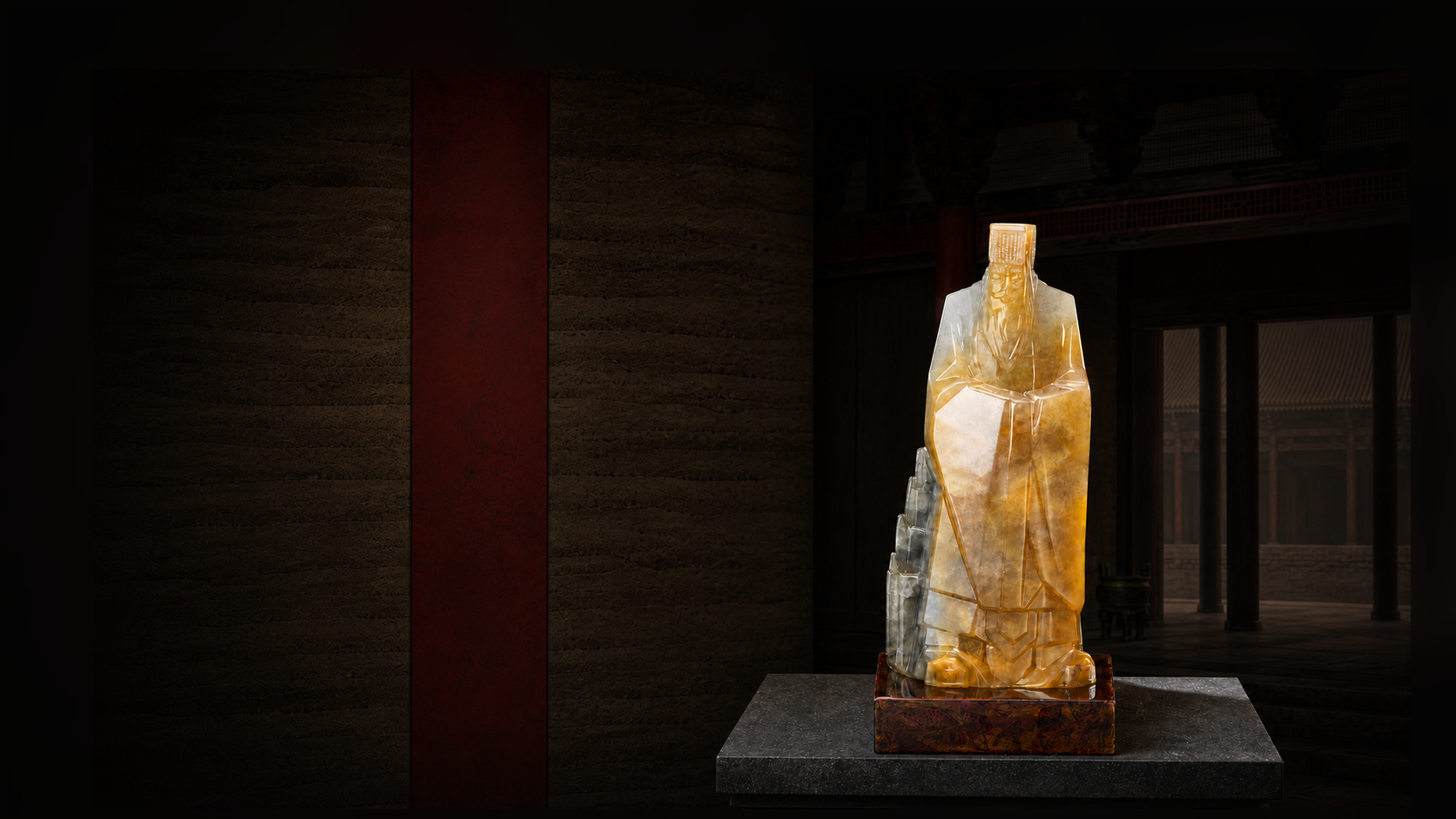 千古一帝——秦始皇寿山石雕东方展陈场景图